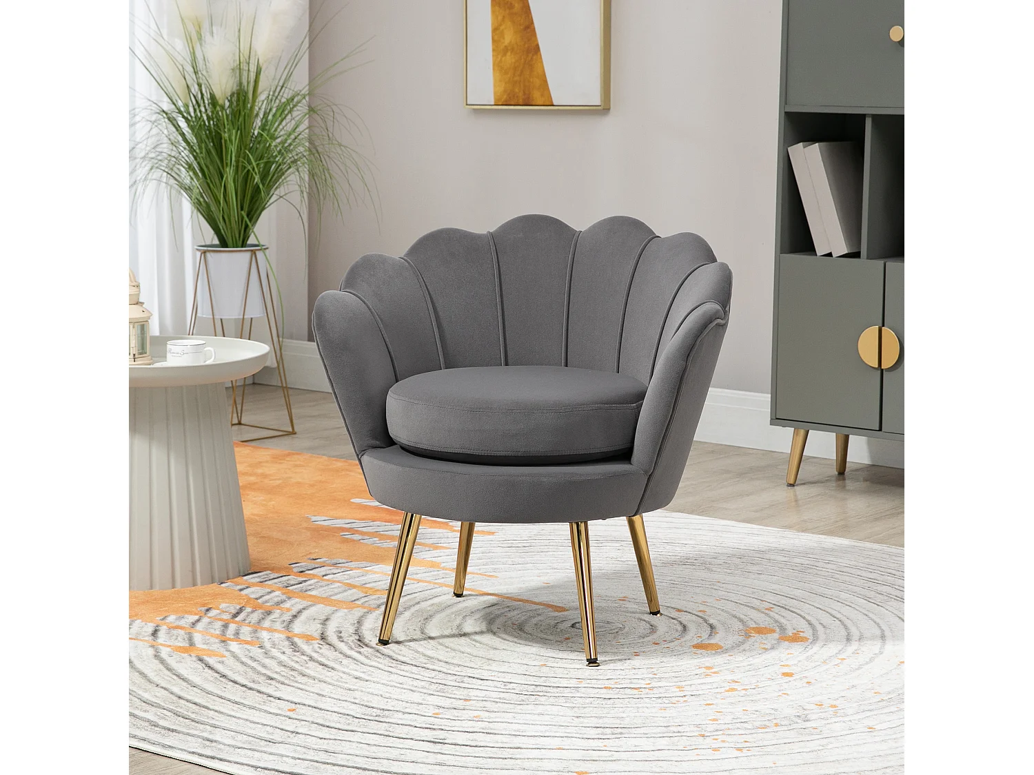 Poltroncina vintage di design da camera in velluto grigio