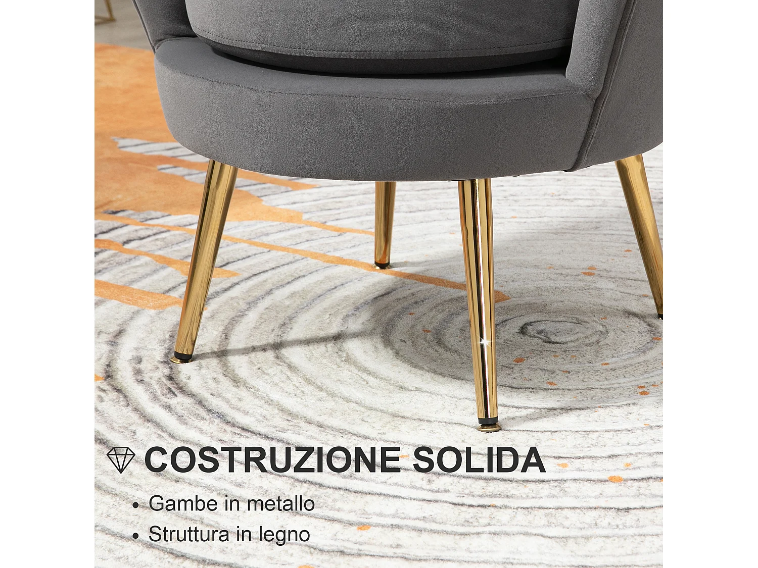 Poltroncina vintage di design da camera in velluto grigio