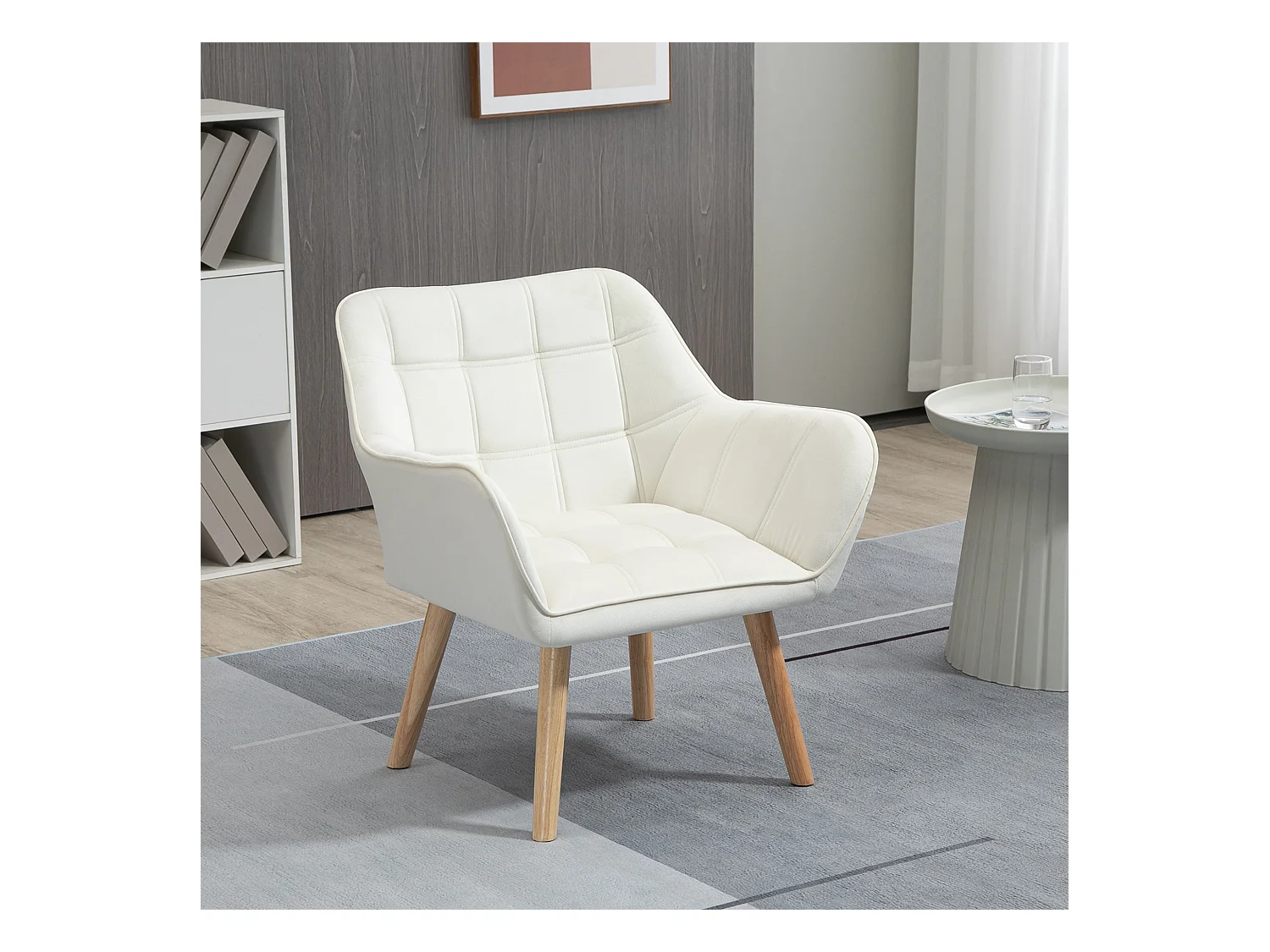 Poltrona design scandinavo in legno e simil velluto per interni