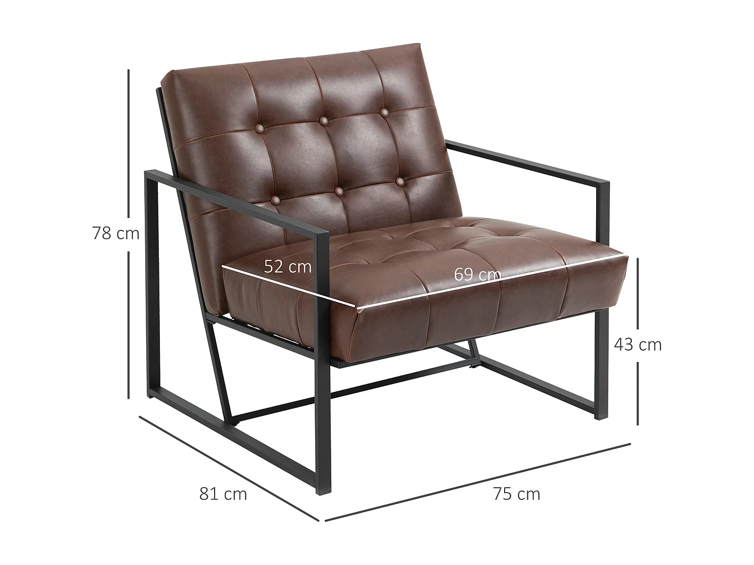 Poltrona stile industriale imbottita in pu e metallo marrone