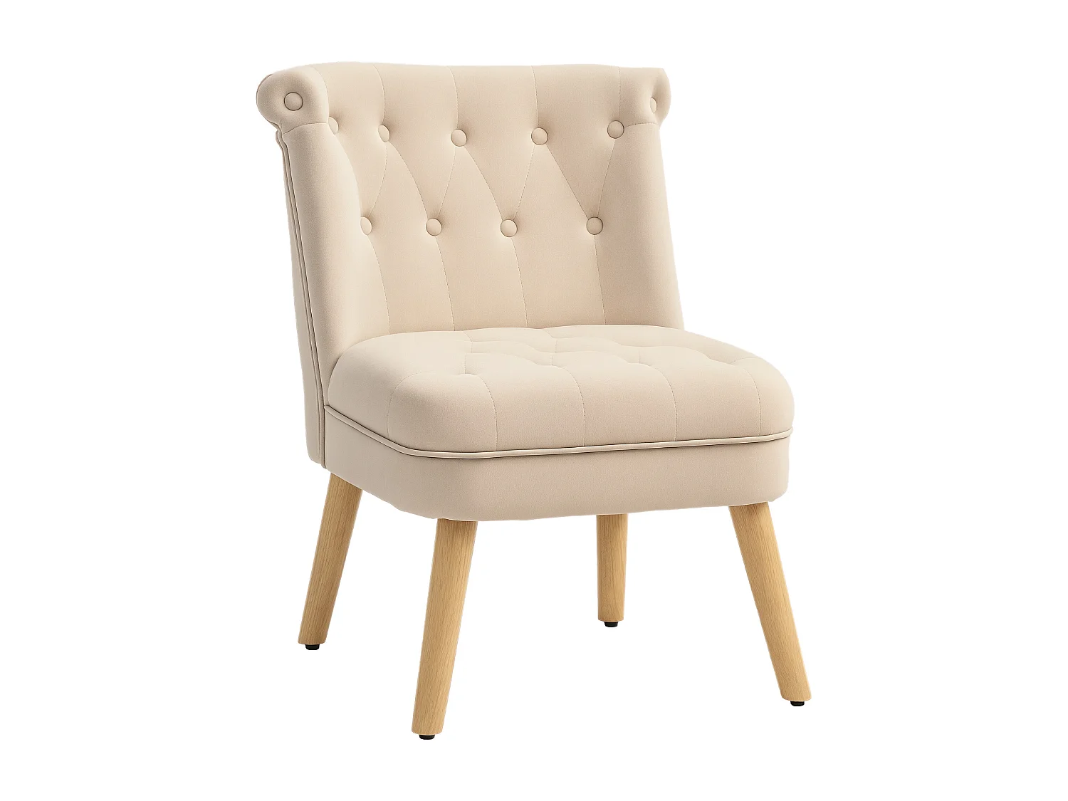 Poltrona per salotto imbottita e trapuntata a bottoni in velluto beige