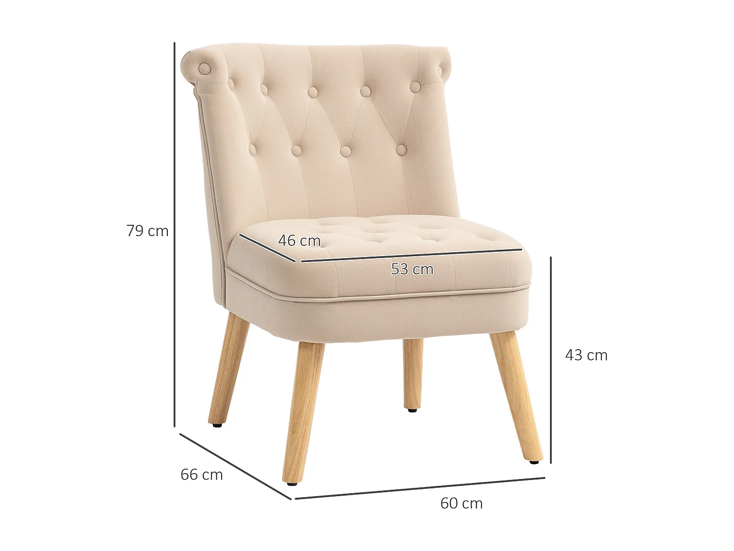 Poltrona per salotto imbottita e trapuntata a bottoni in velluto beige