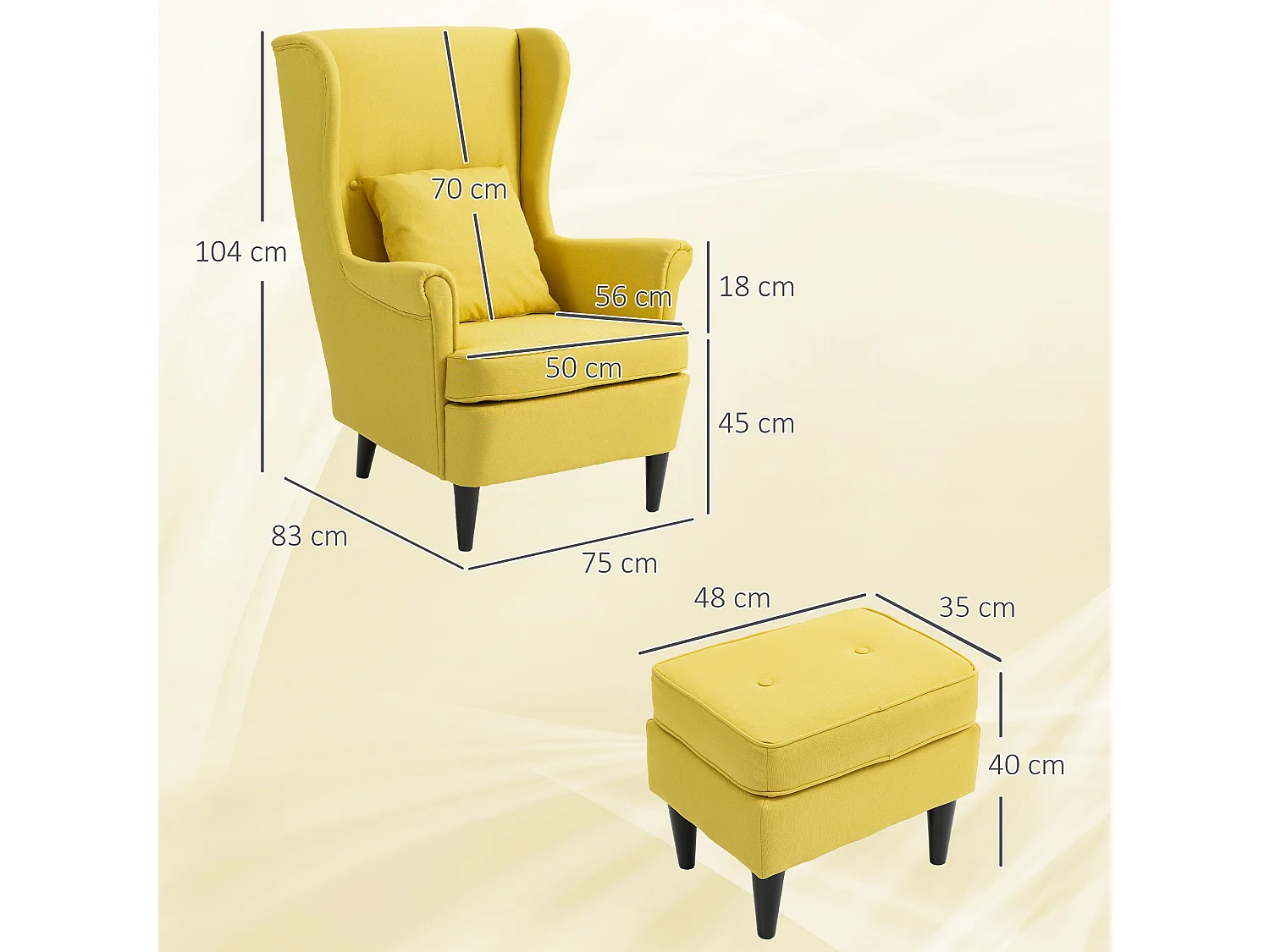 Poltrona con poggiapiedi abbinato in stile contemporaneo giallo