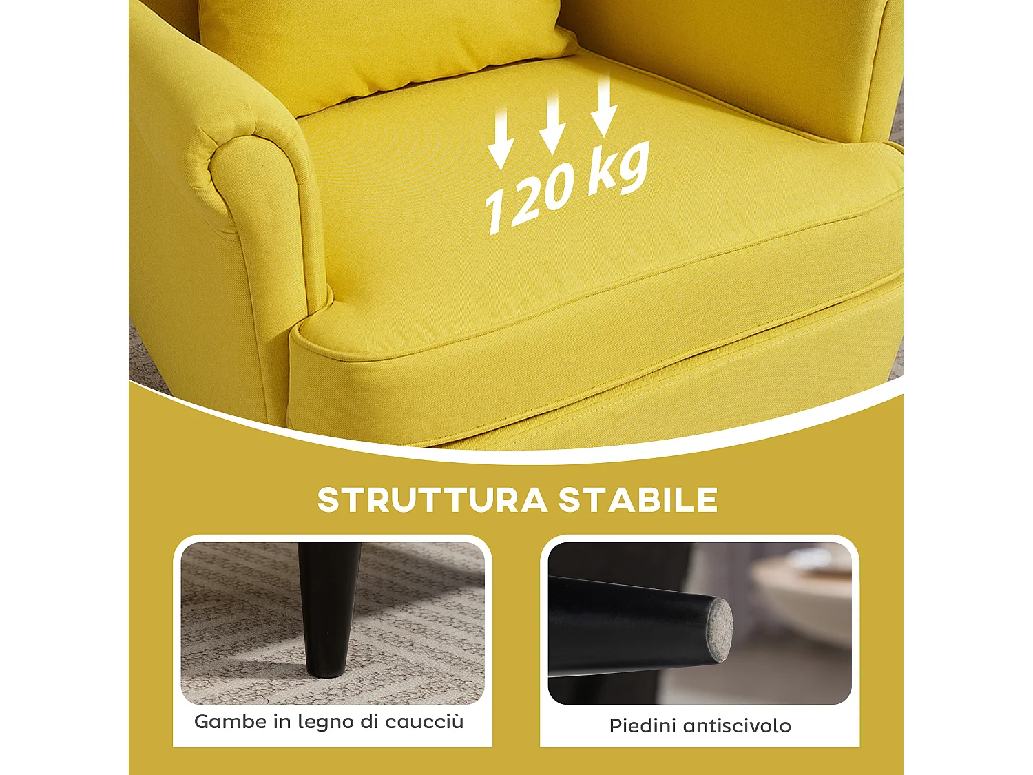 Poltrona con poggiapiedi abbinato in stile contemporaneo giallo