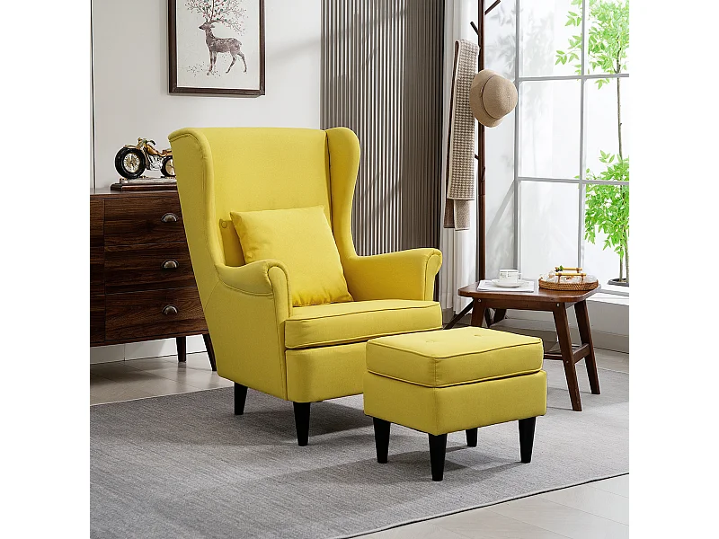 Poltrona con poggiapiedi abbinato in stile contemporaneo giallo