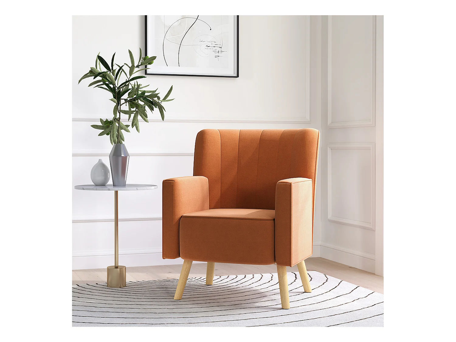 Poltrona d'arredo moderna in tessuto effetto velluto marrone