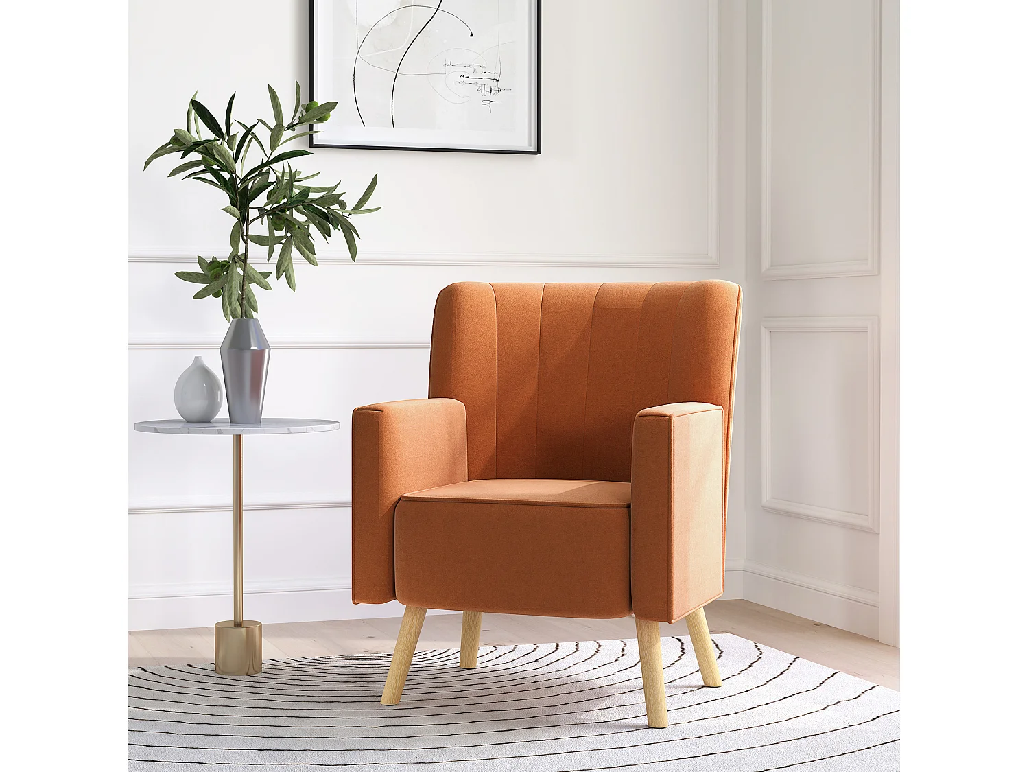 Poltrona d'arredo moderna in tessuto effetto velluto marrone