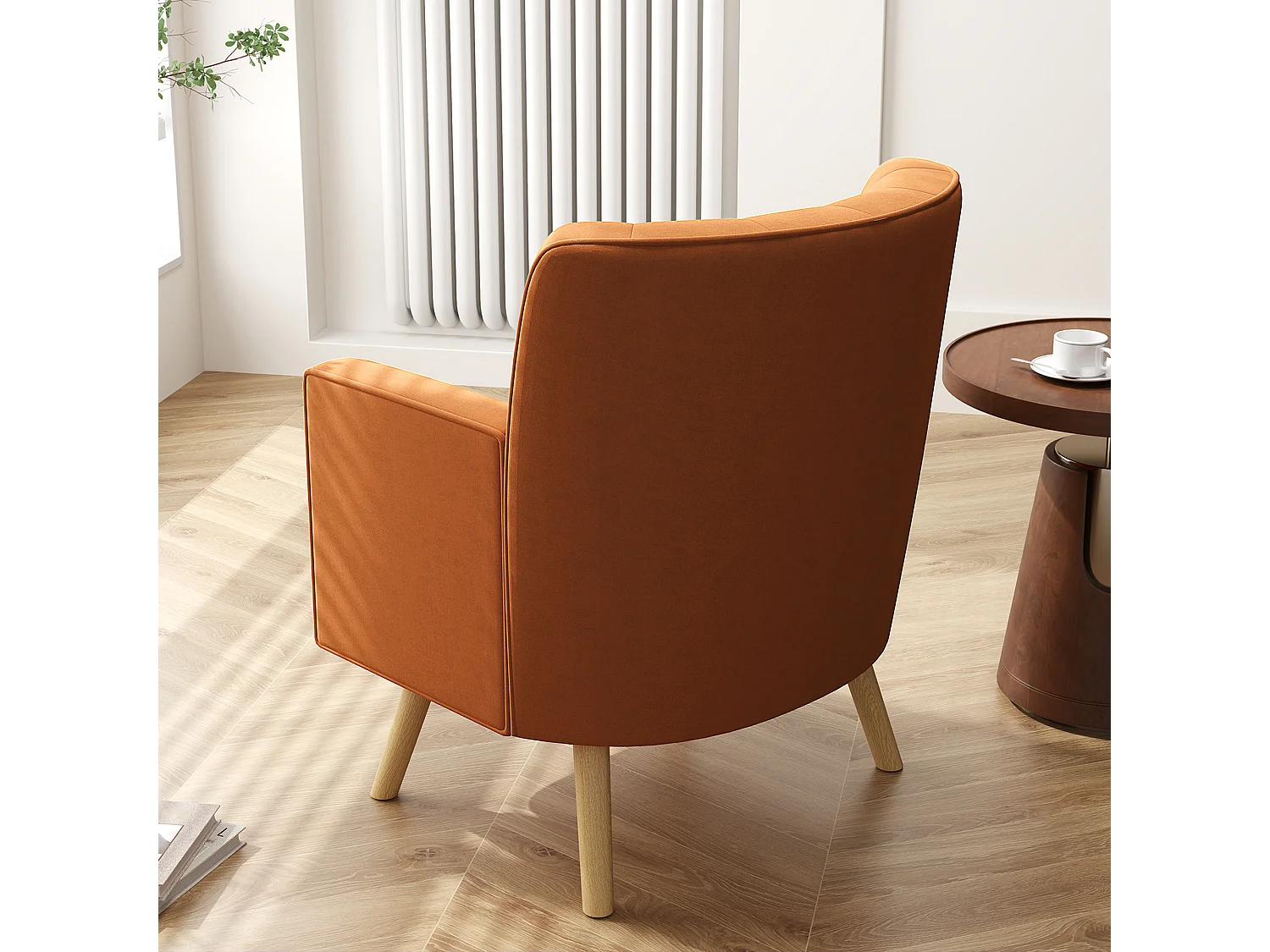 Poltrona d'arredo moderna in tessuto effetto velluto marrone