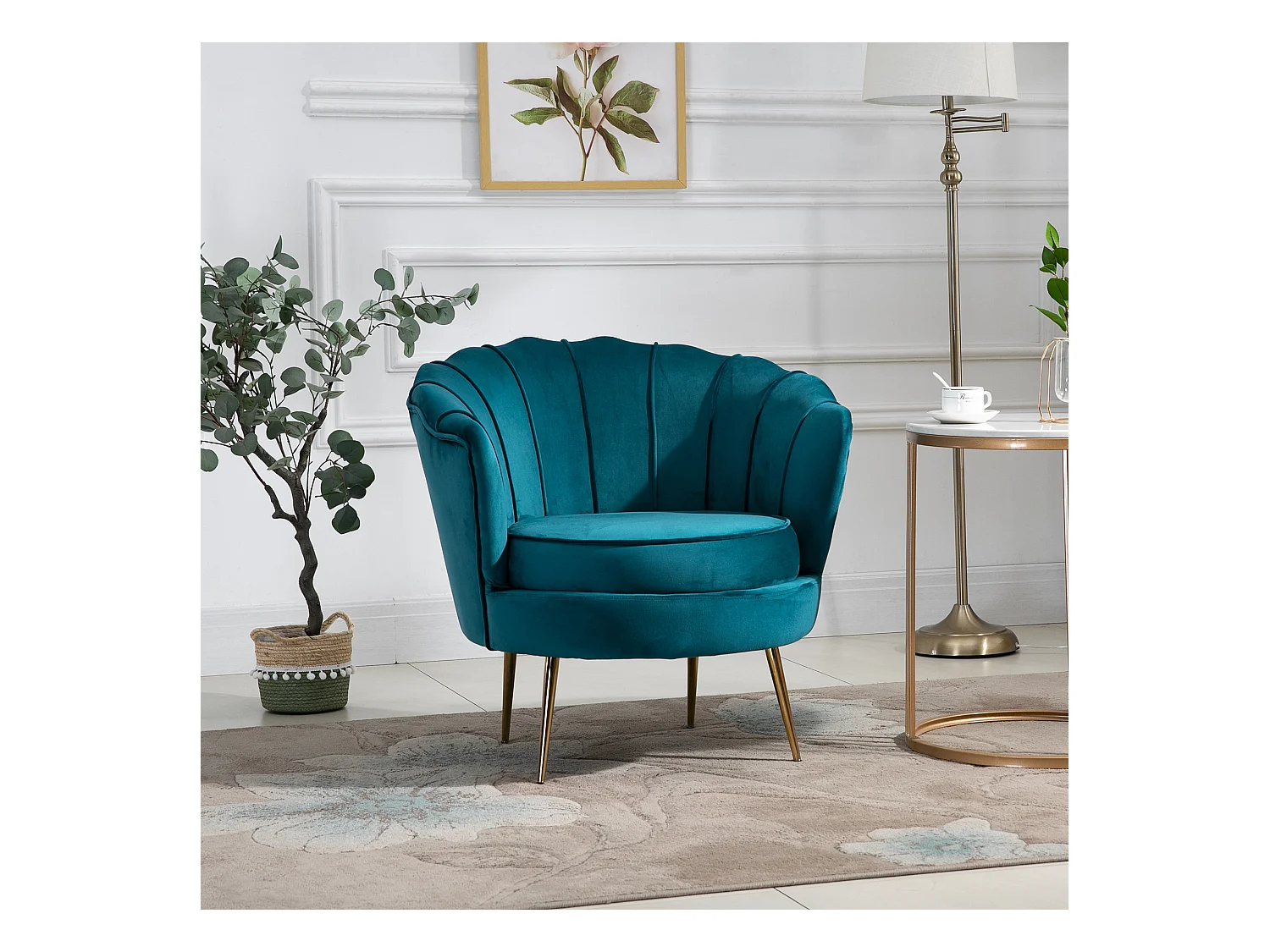 Poltrona di design stile vintage imbottita in velluto verde