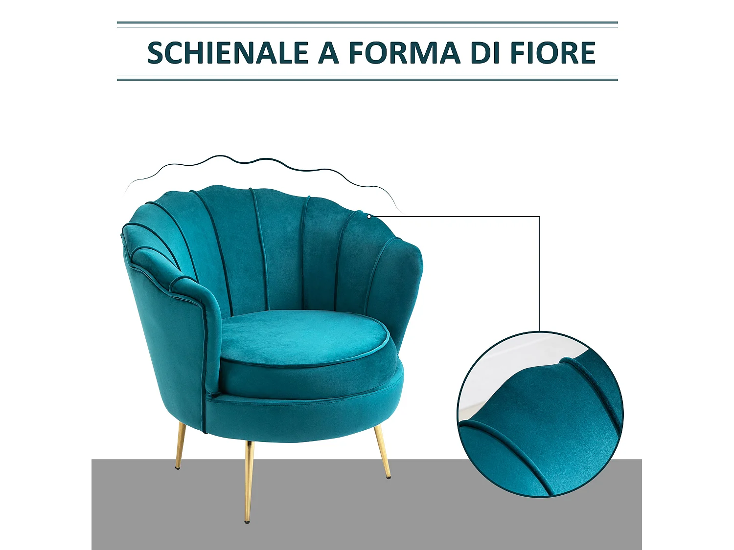 Poltrona di design stile vintage imbottita in velluto verde