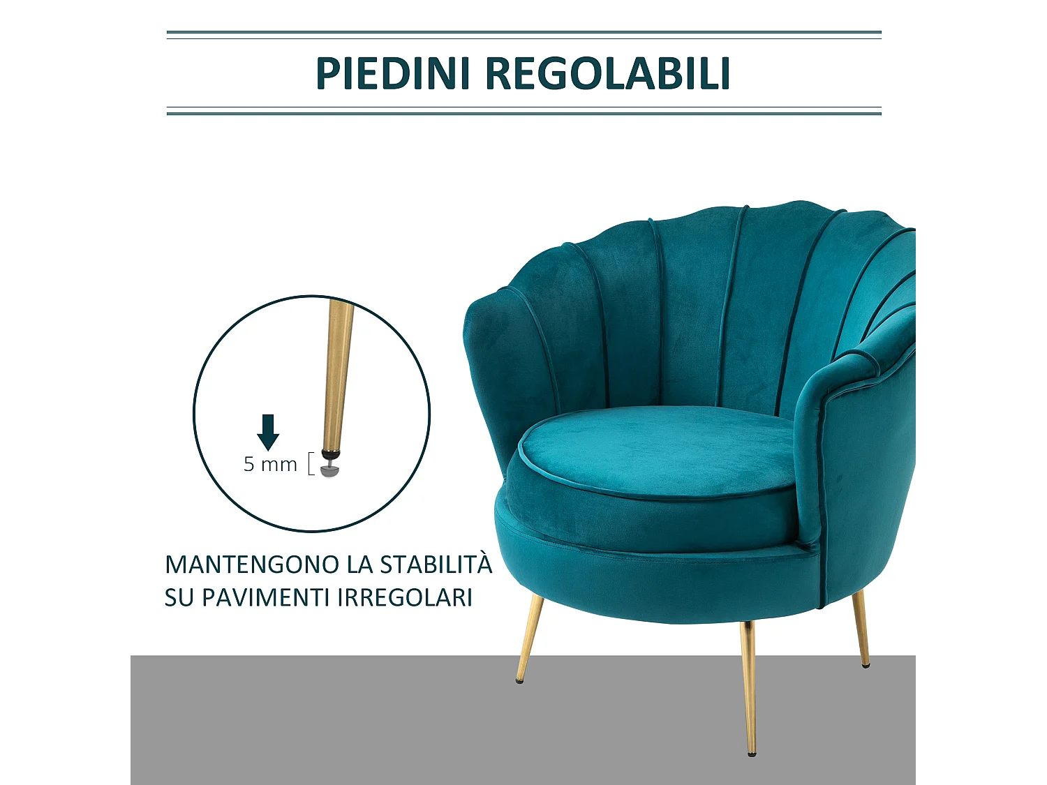 Poltrona di design stile vintage imbottita in velluto verde