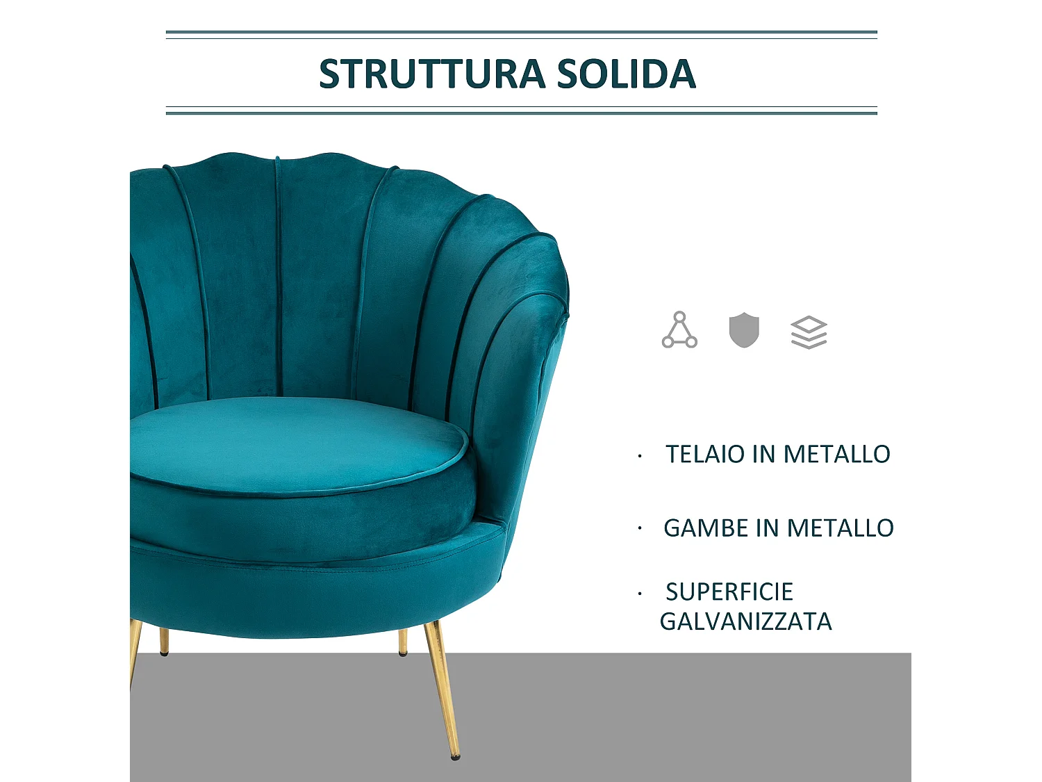 Poltrona di design stile vintage imbottita in velluto verde
