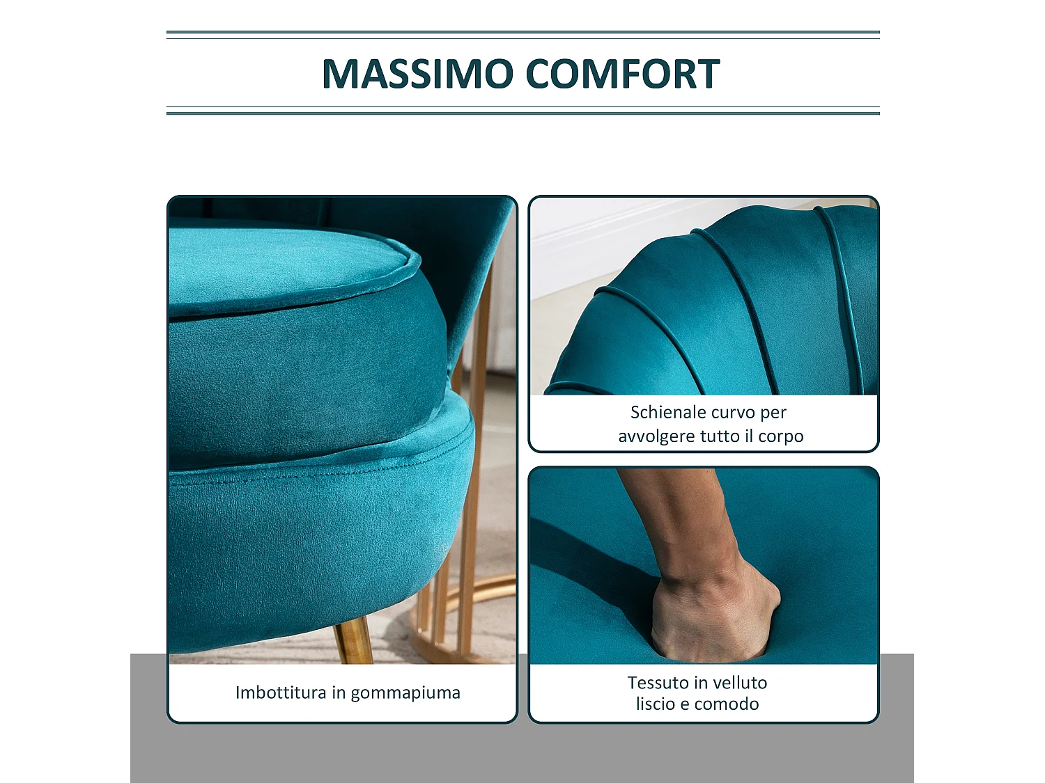 Poltrona di design stile vintage imbottita in velluto verde