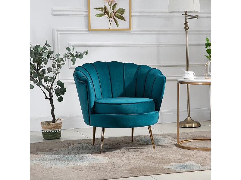 Poltrona di design stile vintage imbottita in velluto verde