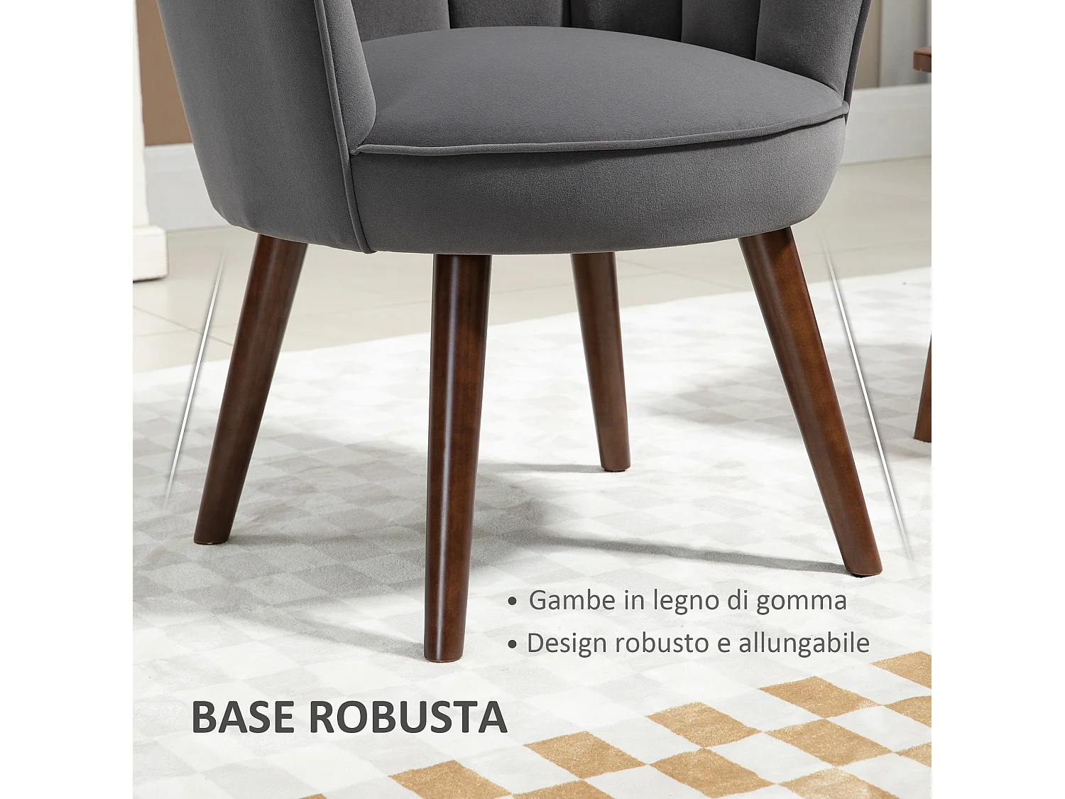 Poltrona in velluto schienale a conchiglia 66x66x78.5cm grigio