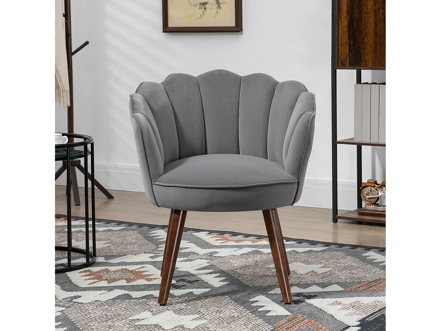 Poltrona in velluto schienale a conchiglia 66x66x78.5cm grigio