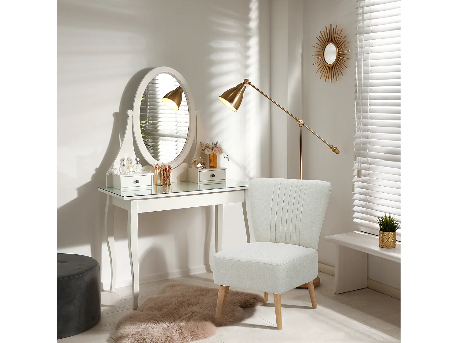 Poltrona imbottita stile nordico per camera e sala in tessuto