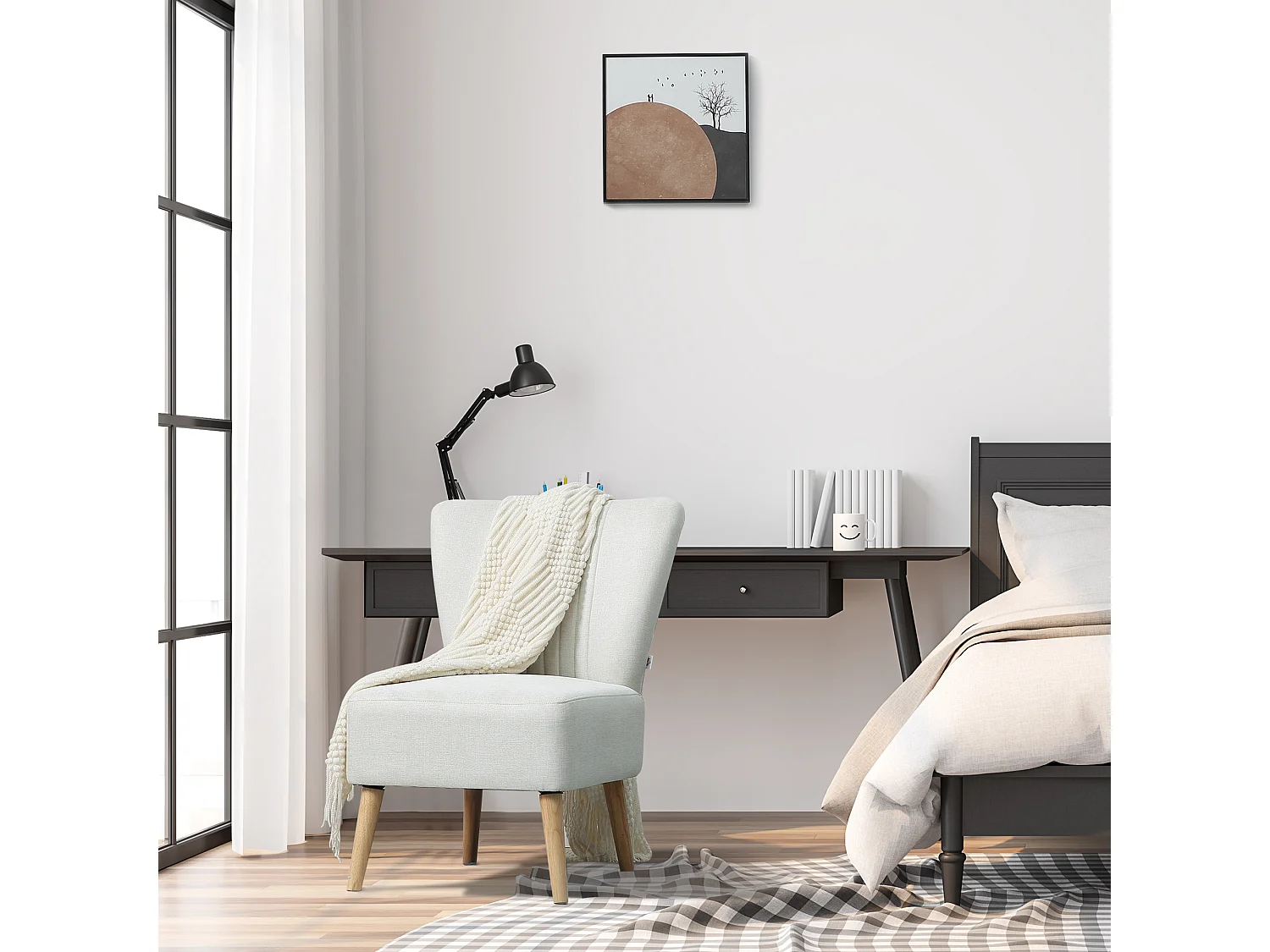 Poltrona imbottita stile nordico per camera e sala in tessuto