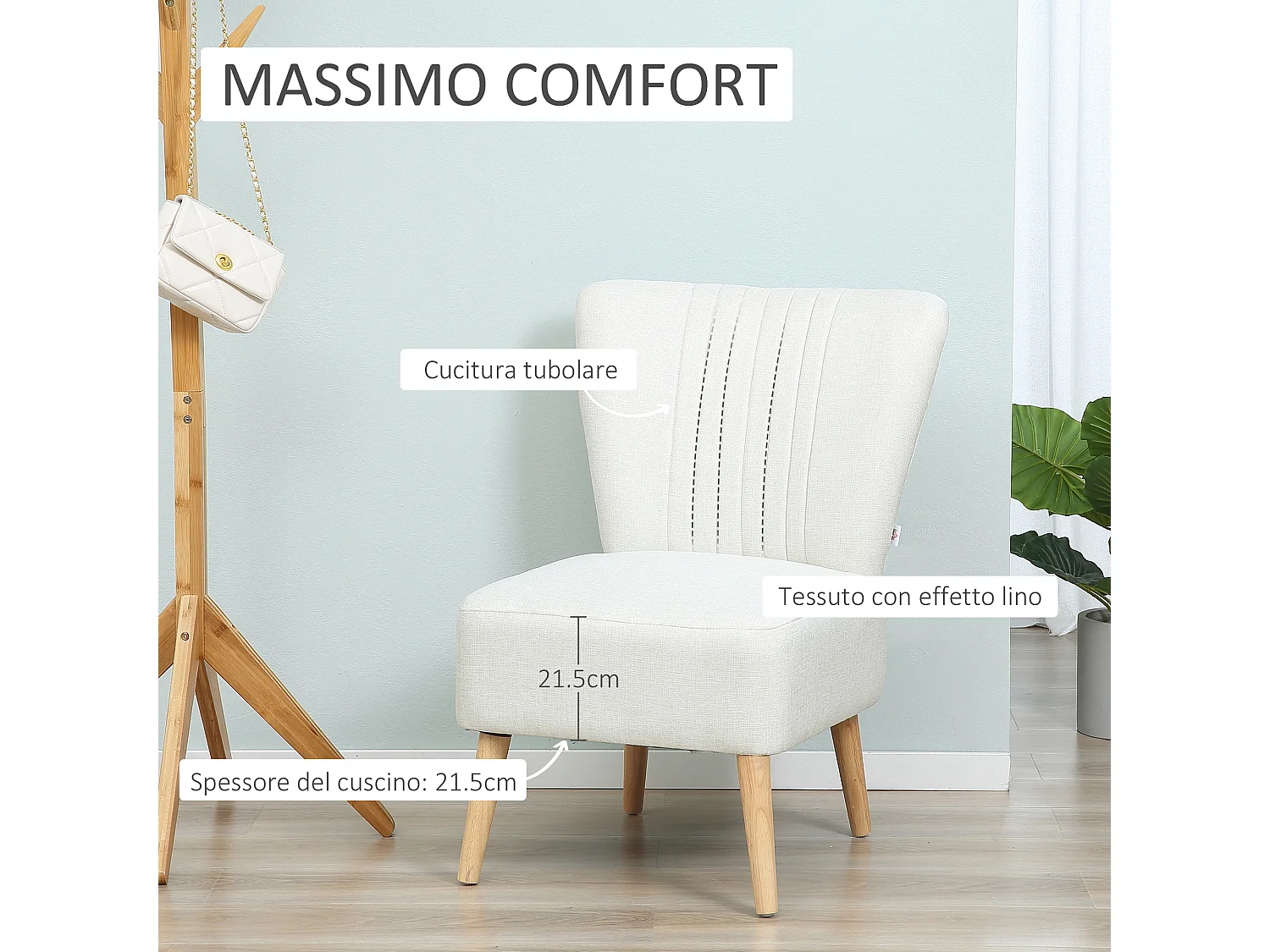 Poltrona imbottita stile nordico per camera e sala in tessuto