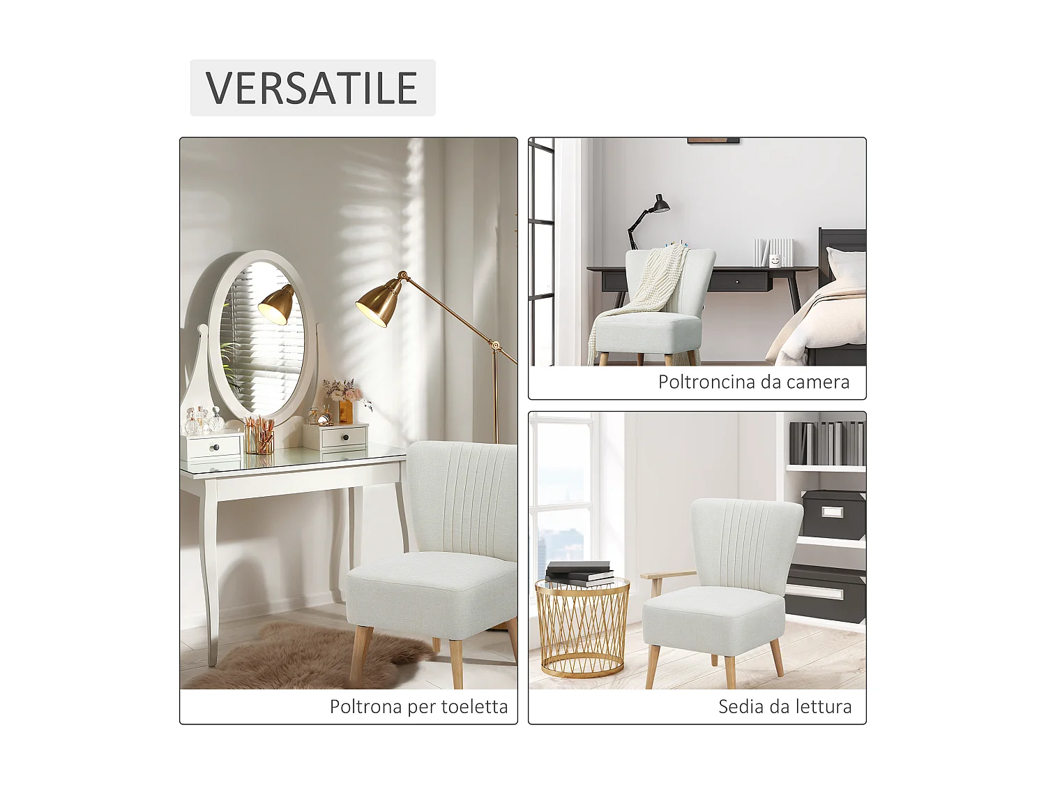 Poltrona imbottita stile nordico per camera e sala in tessuto