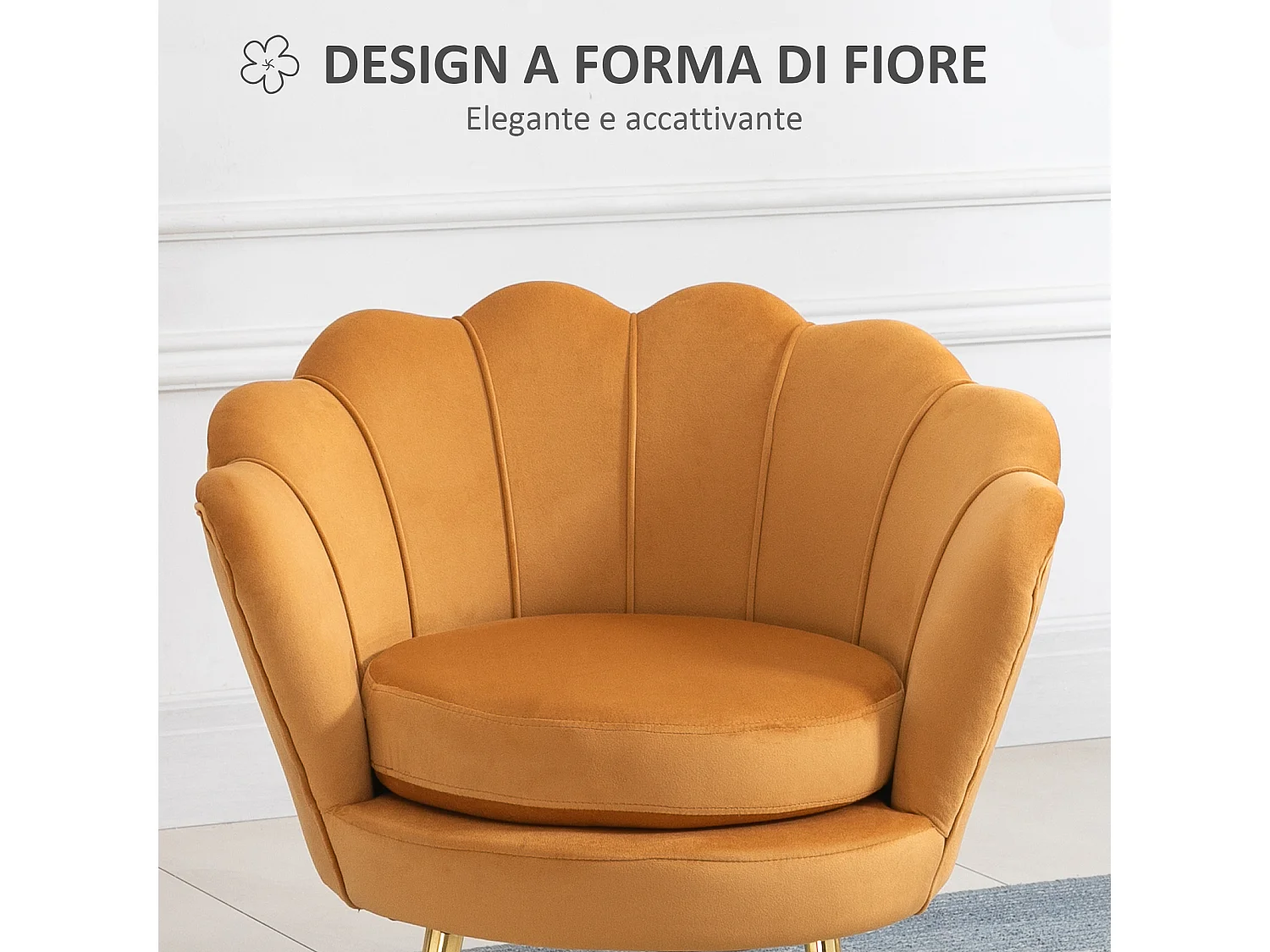 Poltroncina vintage di design da camera in velluto giallo