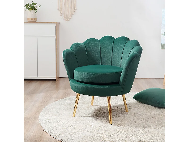 Poltroncina vintage di design da camera in velluto verde