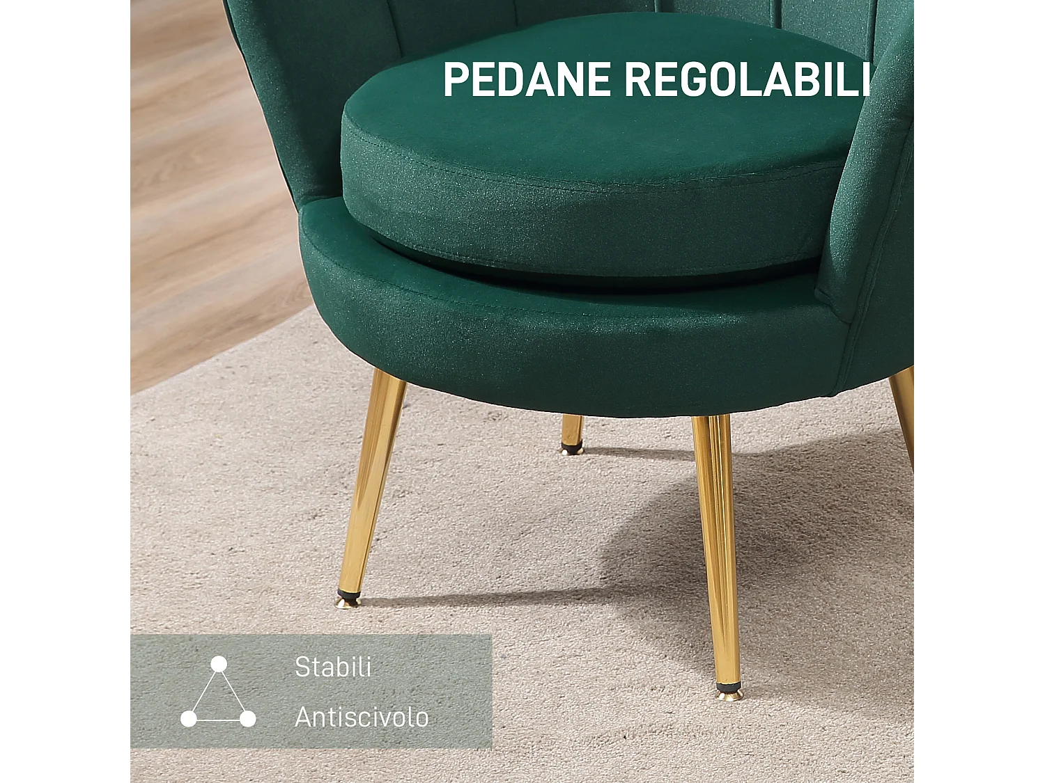 Poltroncina vintage di design da camera in velluto verde