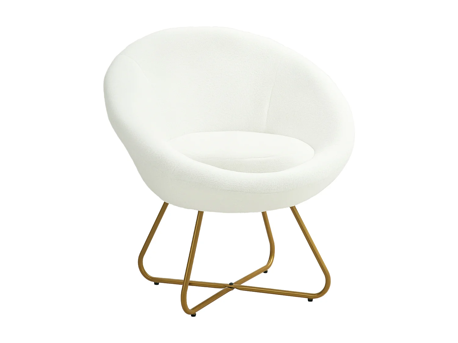 Poltroncina da camera in finta pelliccia e gambe in metallo bianco