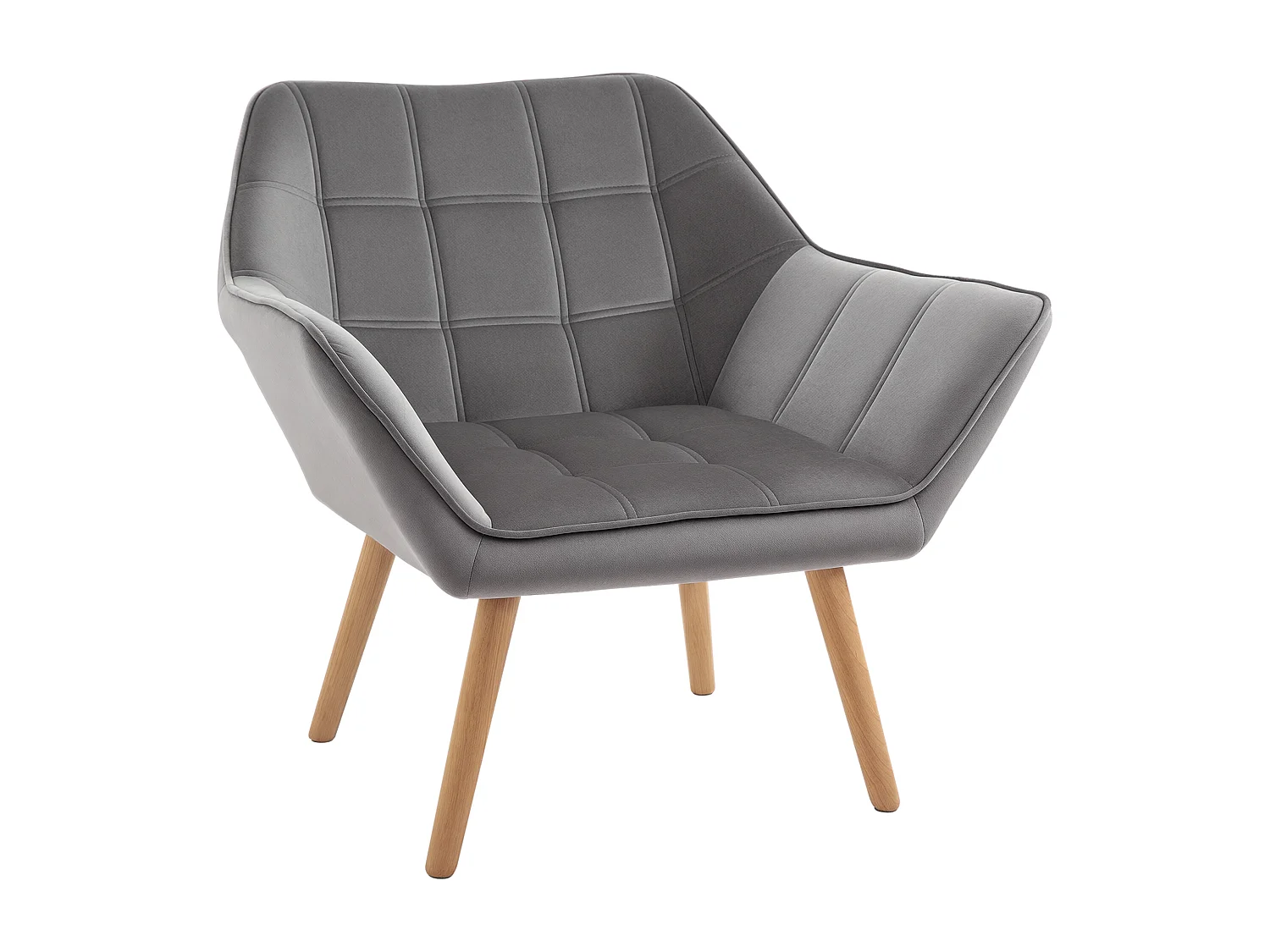 Poltroncina stile nordico in legno ed effetto velluto grigio