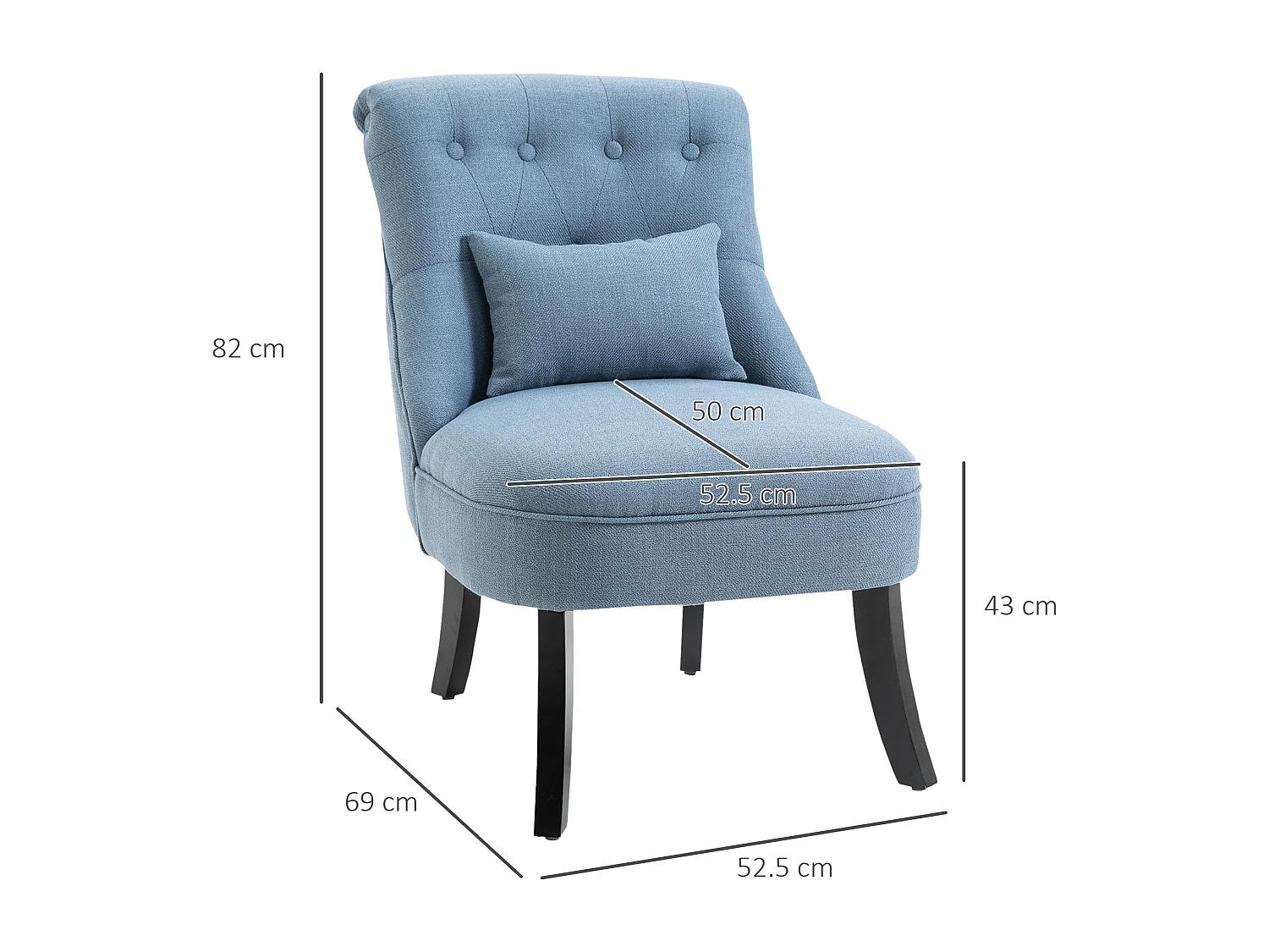 Poltrona per salotto imbottita con cuscino 52.5x69x77 cm blu