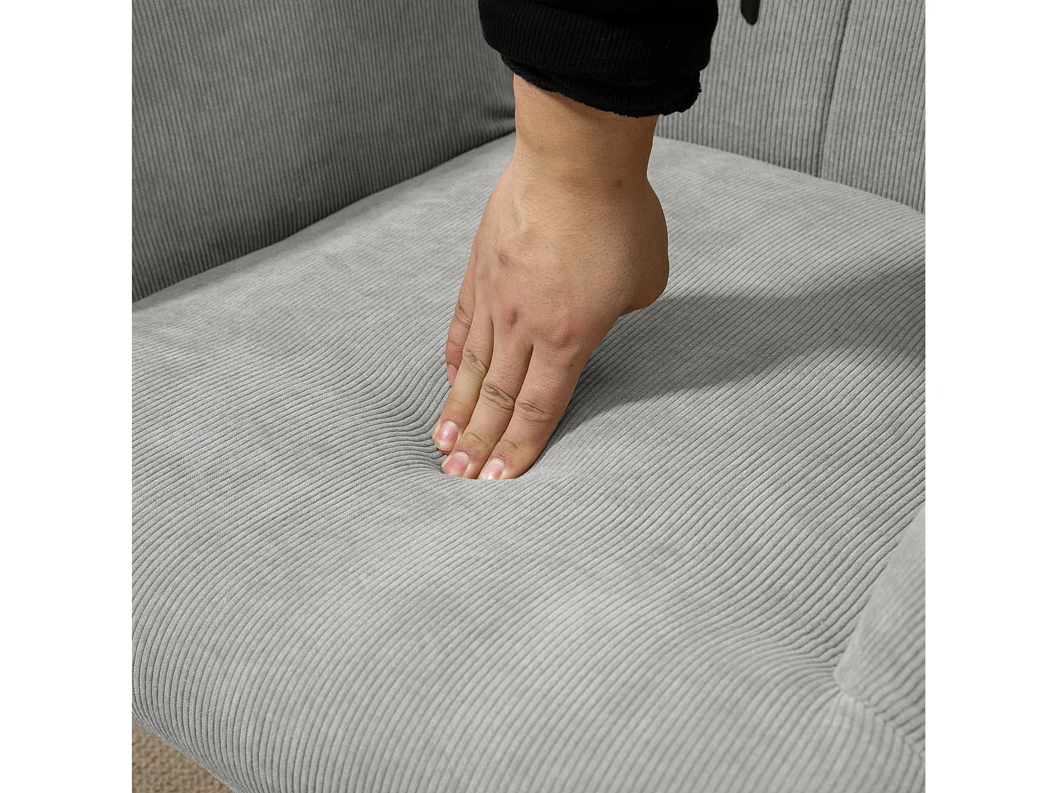 Poltrona relax con pouf poggiapiedi in velluto a costine grigio