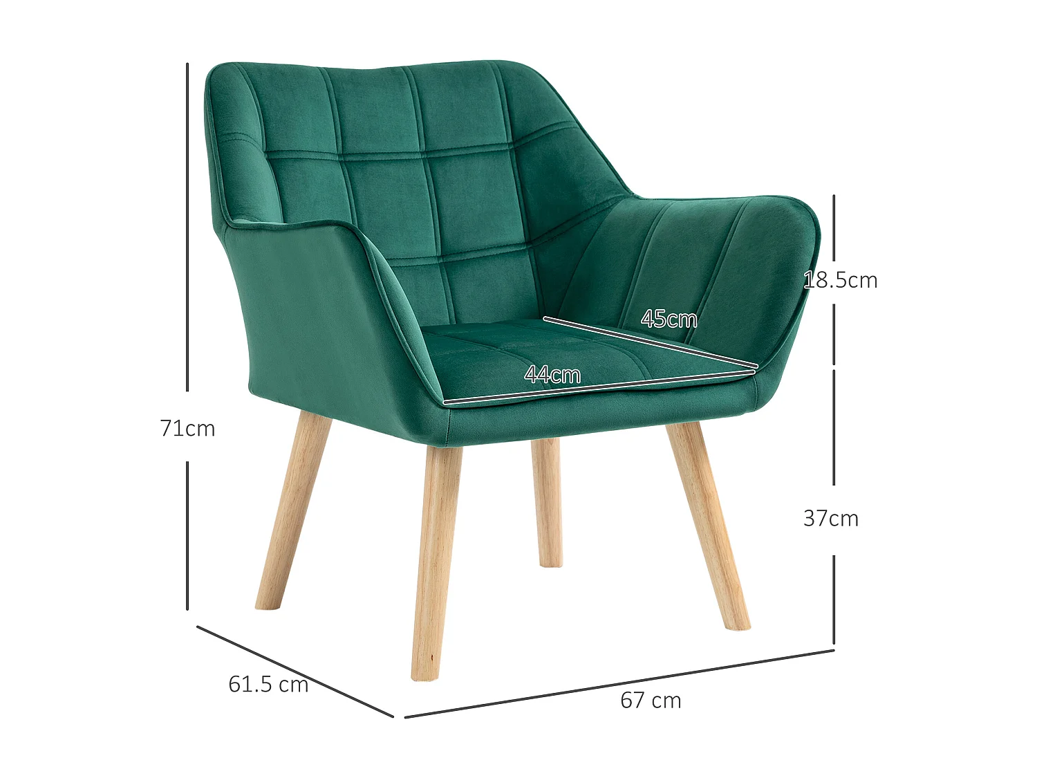 Poltroncina stile nordico in legno ed effetto velluto verde
