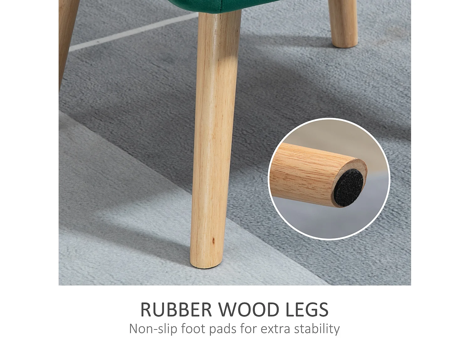 Poltroncina stile nordico in legno ed effetto velluto verde