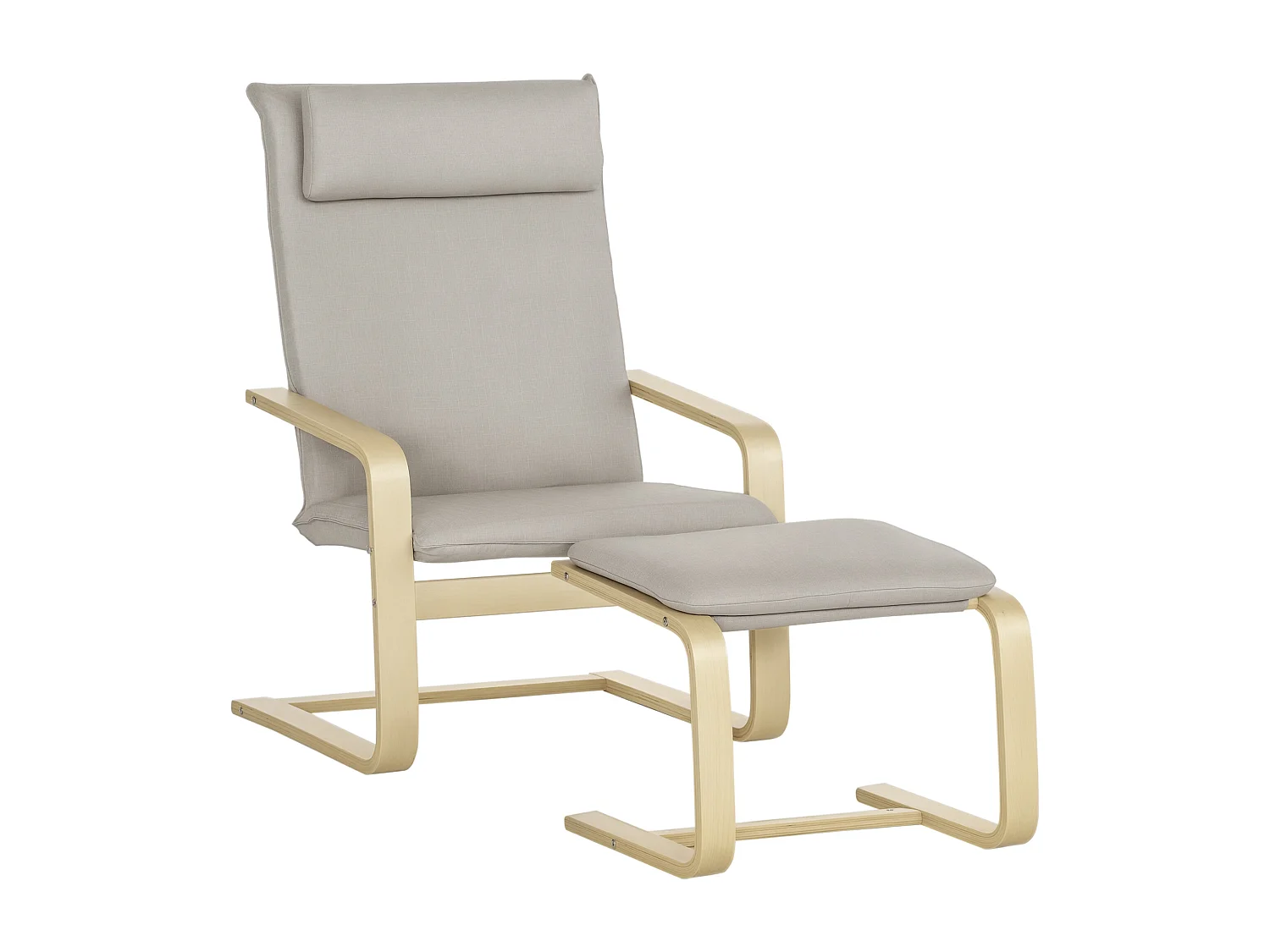 Poltrona relax con pouf poggiapiedi in legno e tessuto grigio