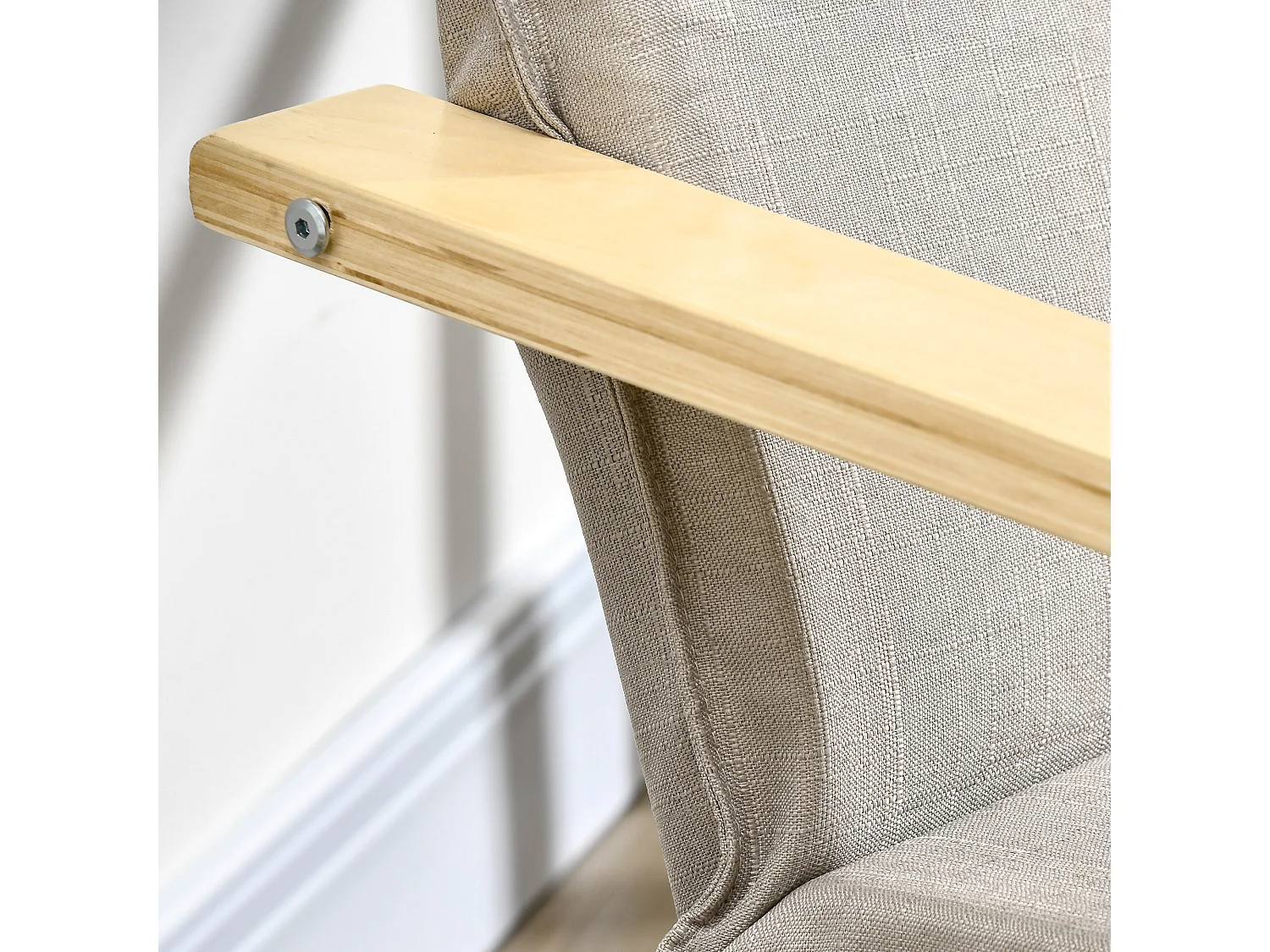 Poltrona relax con pouf poggiapiedi in legno e tessuto grigio