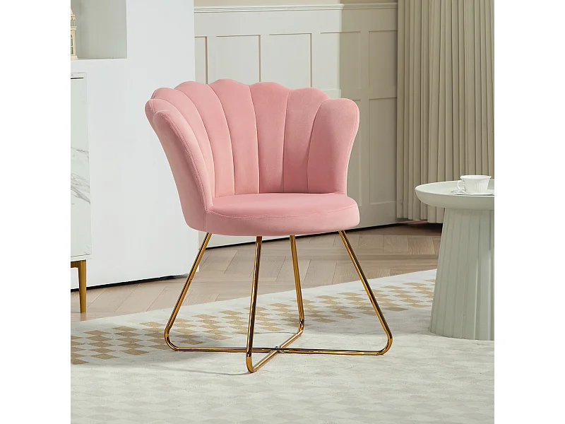 Sedia moderna ergonomica con schienale a petalo vellutato rosa e oro