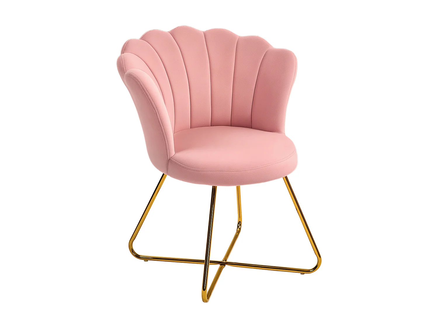Sedia moderna ergonomica con schienale a petalo vellutato rosa e oro