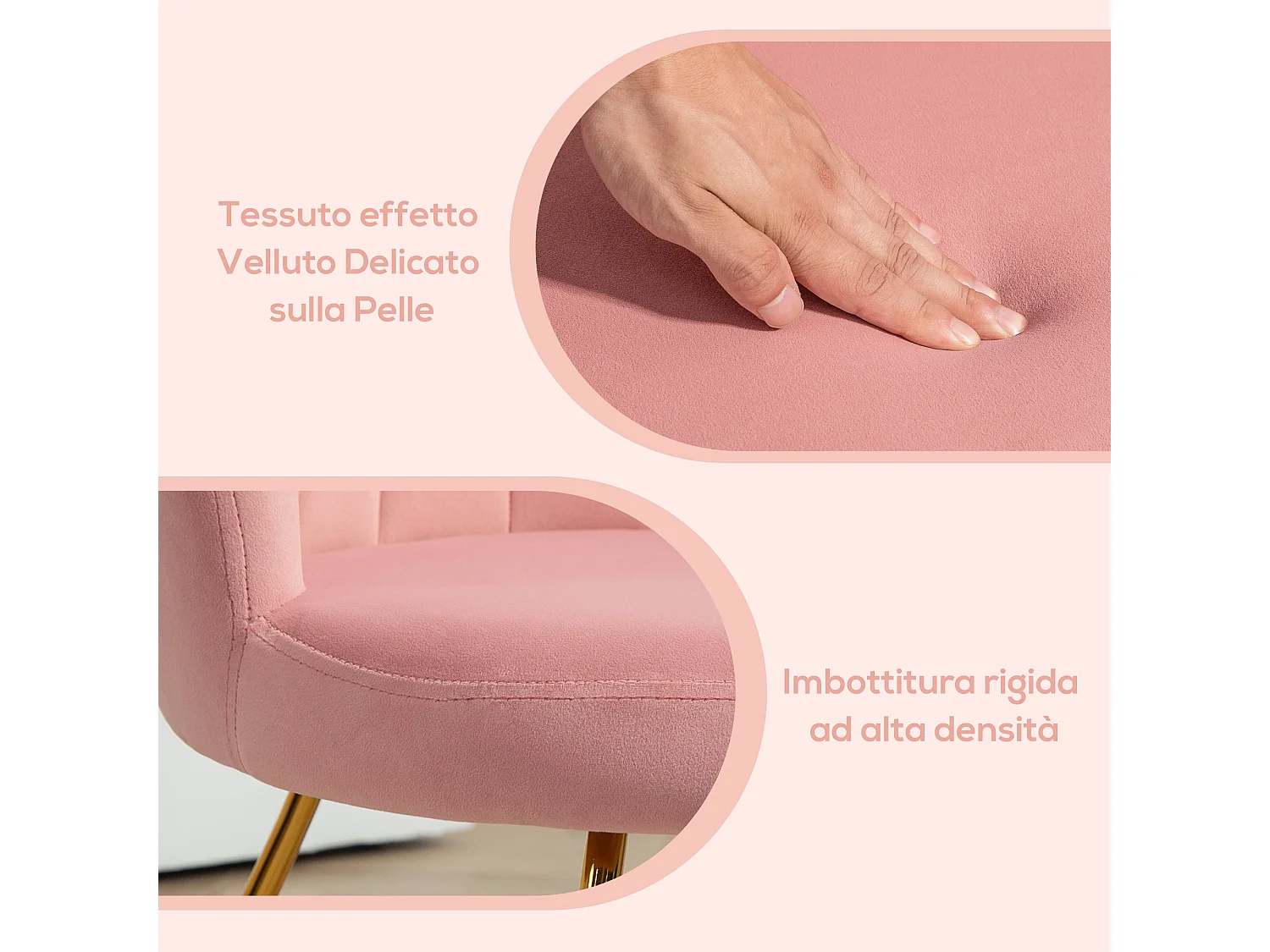Sedia moderna ergonomica con schienale a petalo vellutato rosa e oro