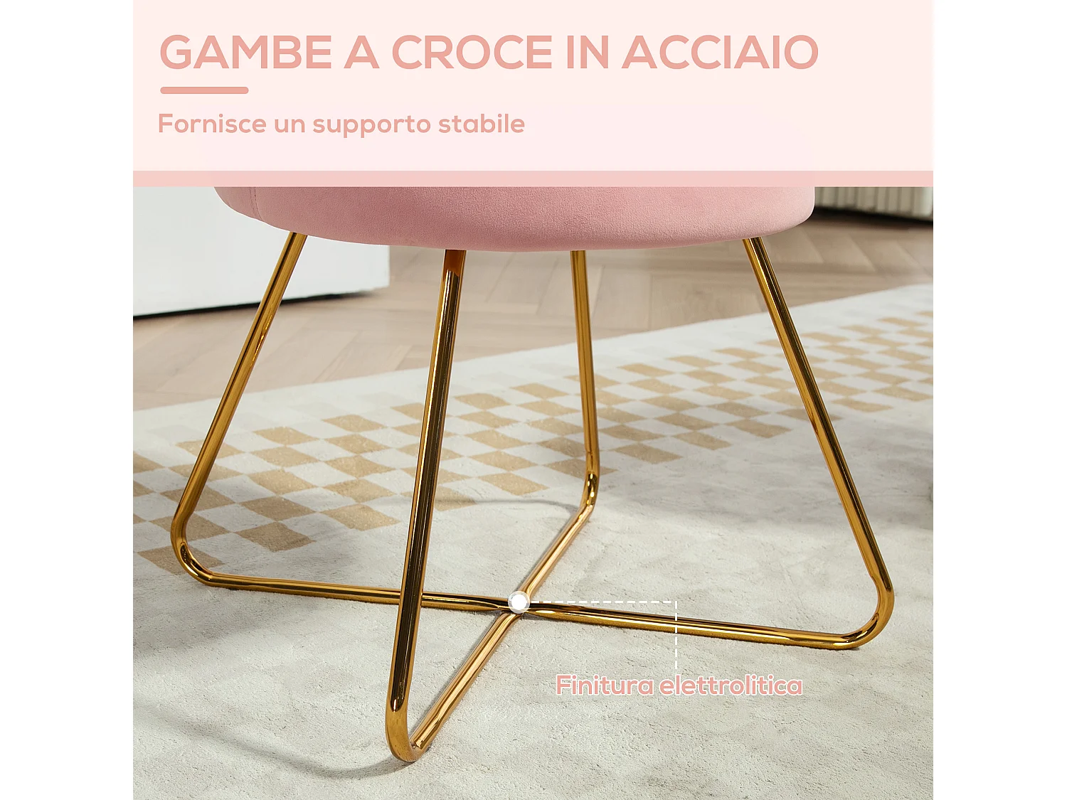 Sedia moderna ergonomica con schienale a petalo vellutato rosa e oro