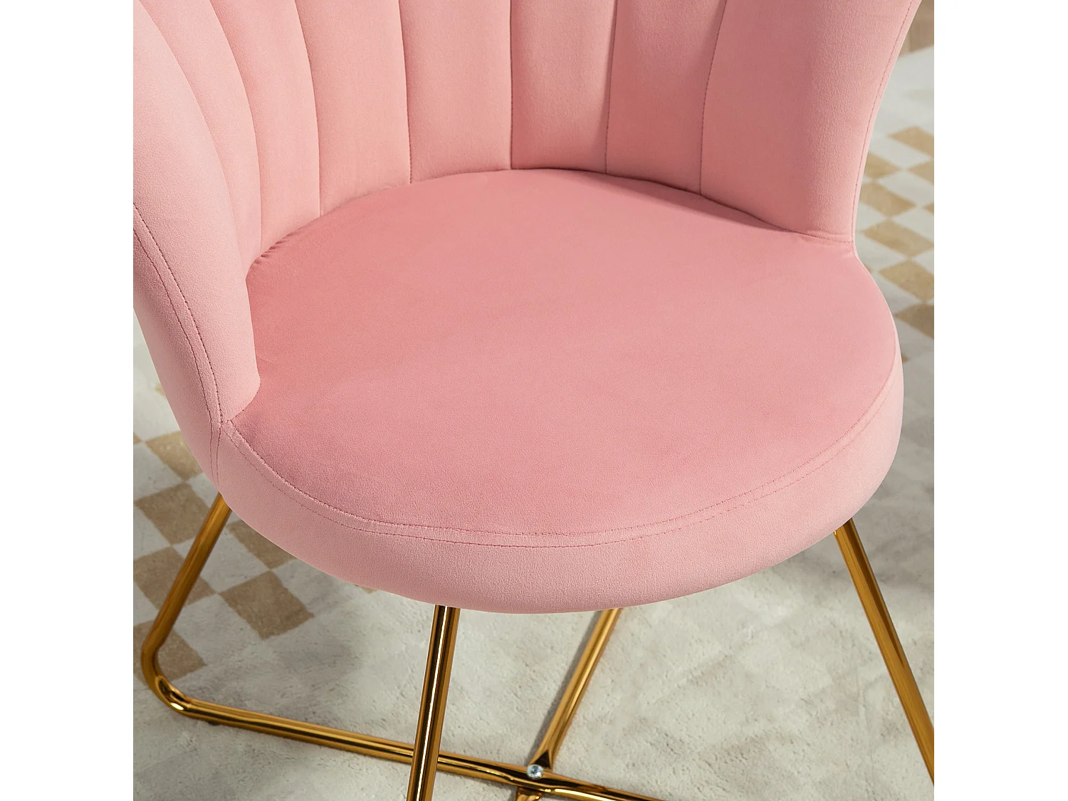 Sedia moderna ergonomica con schienale a petalo vellutato rosa e oro