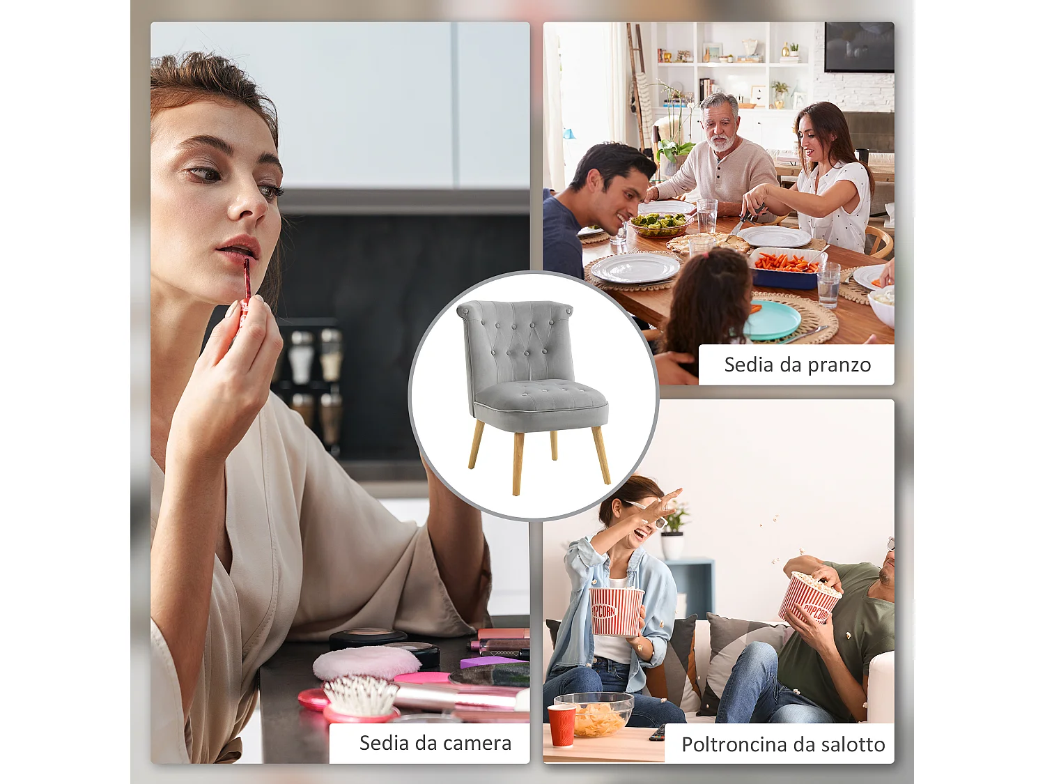 Sedia moderna per soggiorno cameretta e sala da pranzo grigia