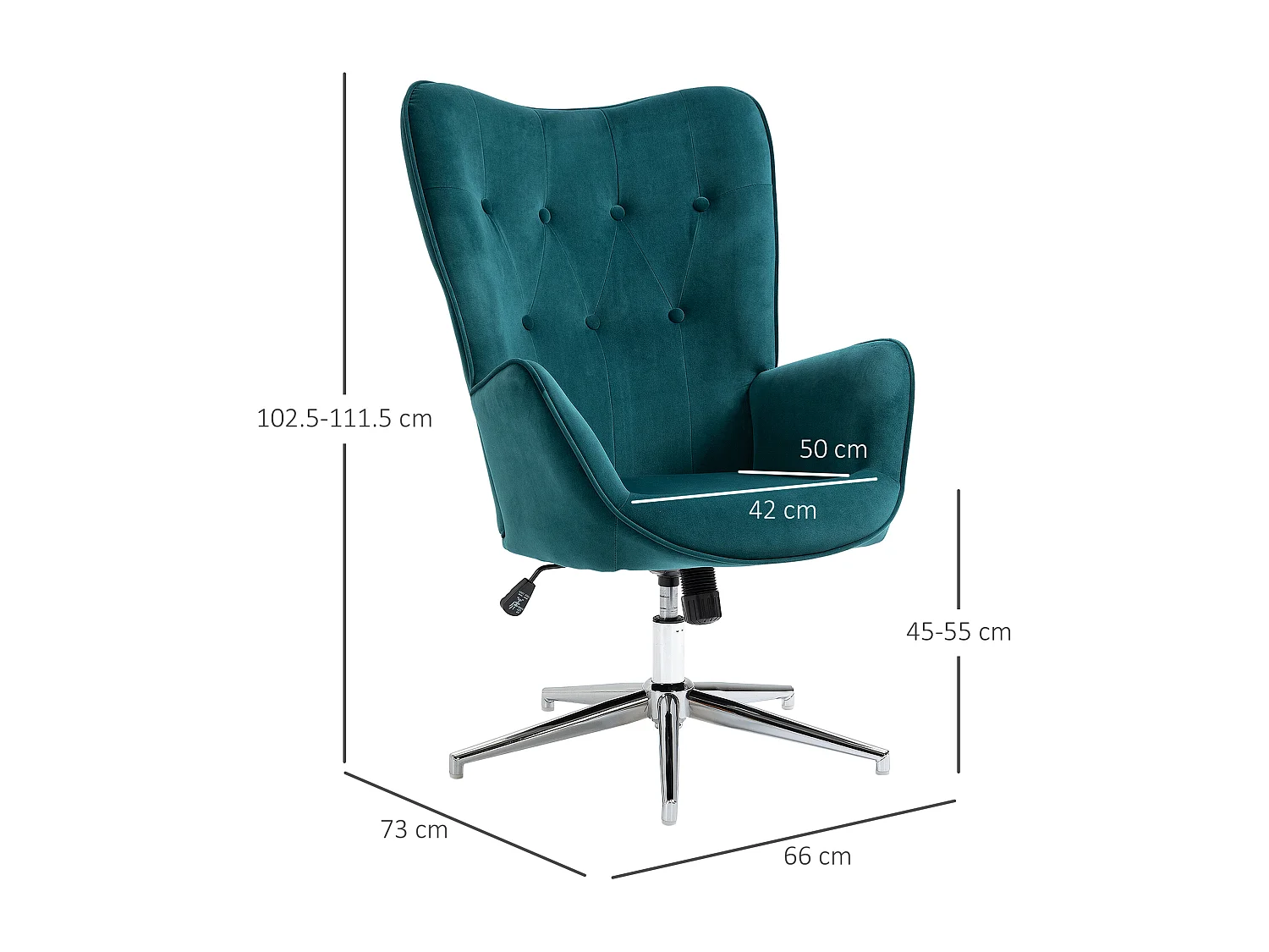 Poltroncina in velluto girevole con altezza regolabile