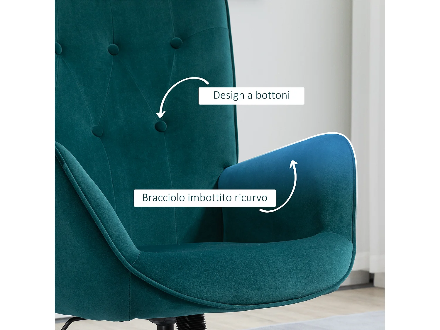 Poltroncina in velluto girevole con altezza regolabile