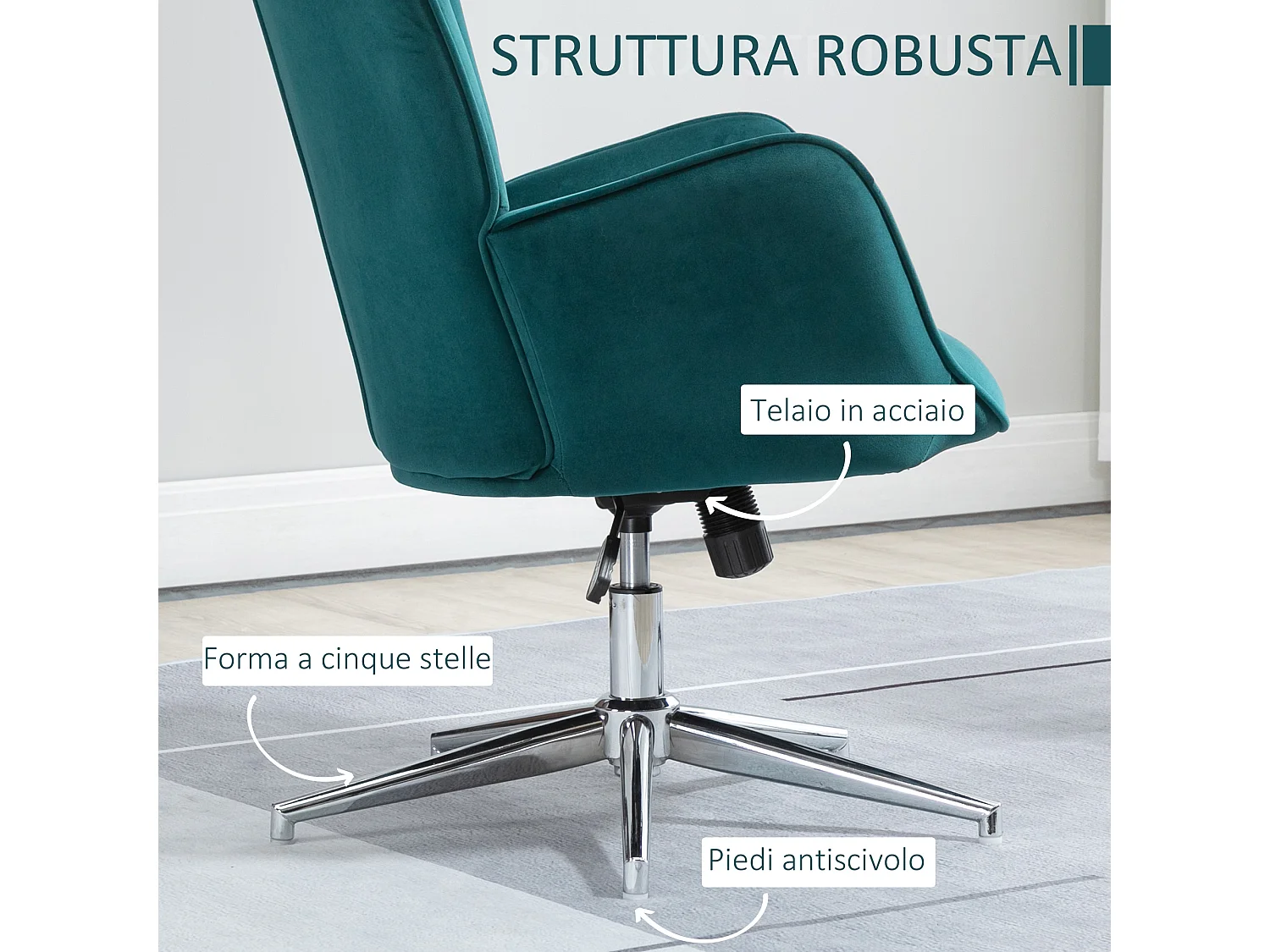 Poltroncina in velluto girevole con altezza regolabile