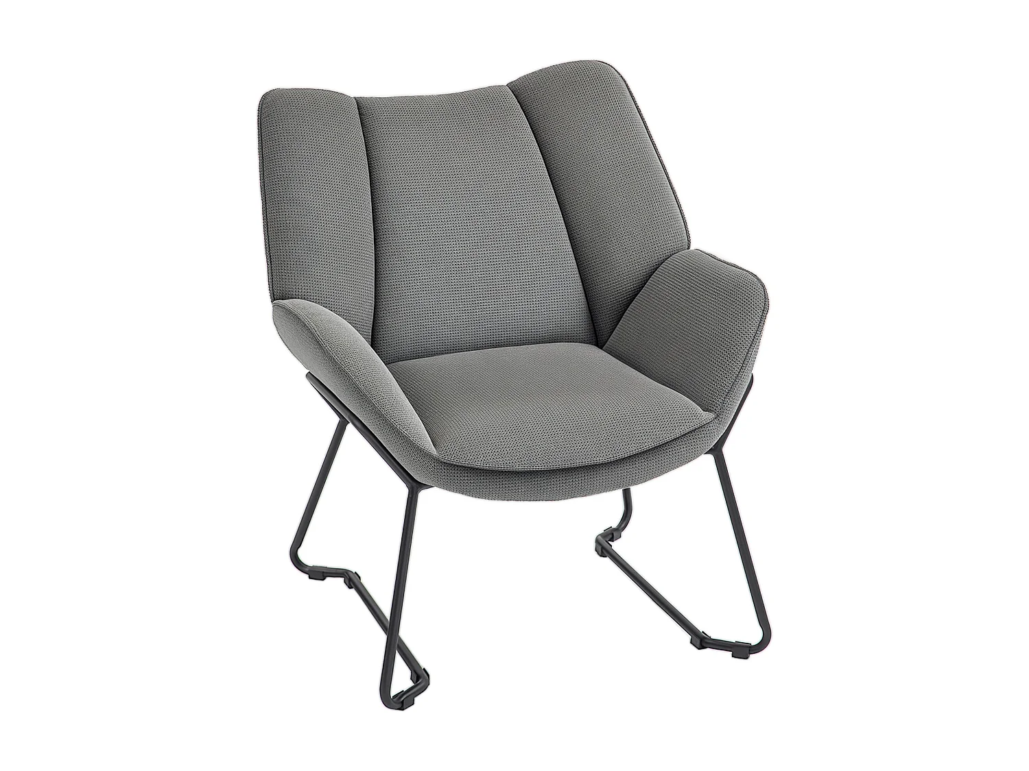 Poltrona d'arredo con braccioli inclinati in tessuto simil lino grigio