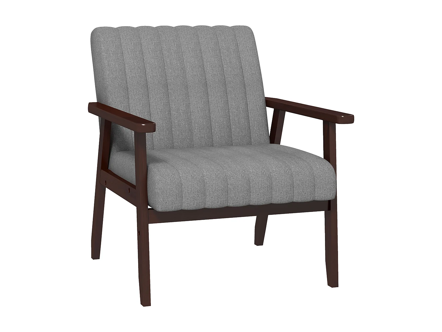 Poltrona moderna imbottita con braccioli in legno e tessuto grigio