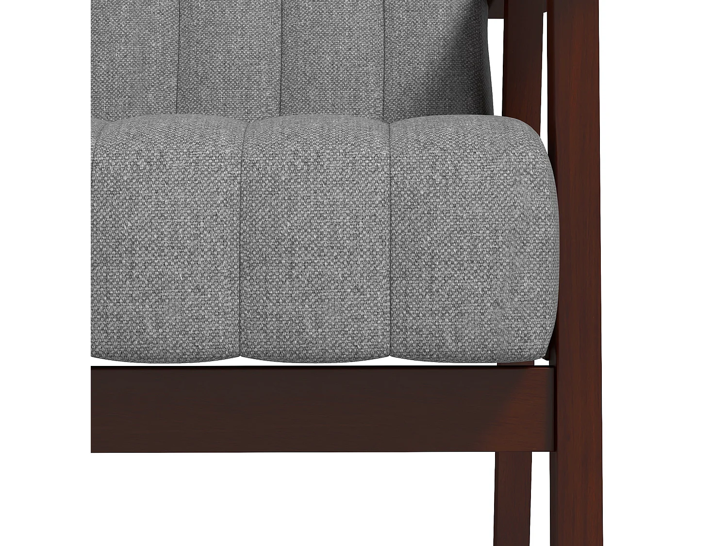 Poltrona moderna imbottita con braccioli in legno e tessuto grigio