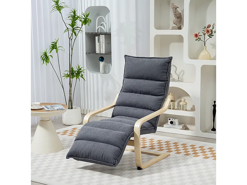 Poltrona relax con poggiapiedi regolabile in legno e velluto grigio