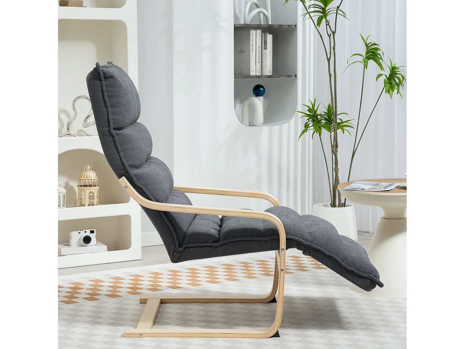 Poltrona relax con poggiapiedi regolabile in legno e velluto grigio