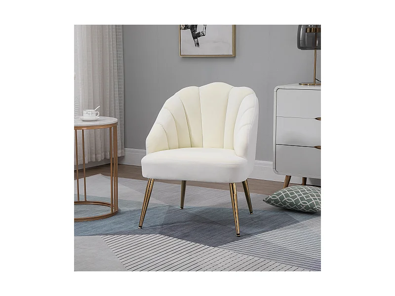 Poltroncina da camera in velluto con schienale a conchiglia